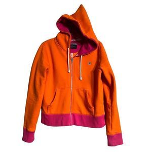 Champion Orange Bright Pink Trim Zip Up Hoodie Teal Trim Sz M EUC